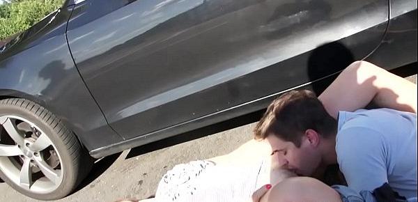  Grandma gets fucked hard outdoors after an auto repair